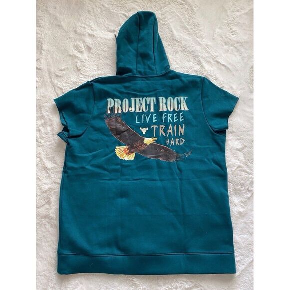 Under Armour Project Rock Q1 Short Sleeve Fleece Hoodie 1383209-449 Men’s Sz 2XL - Picture 1 of 13